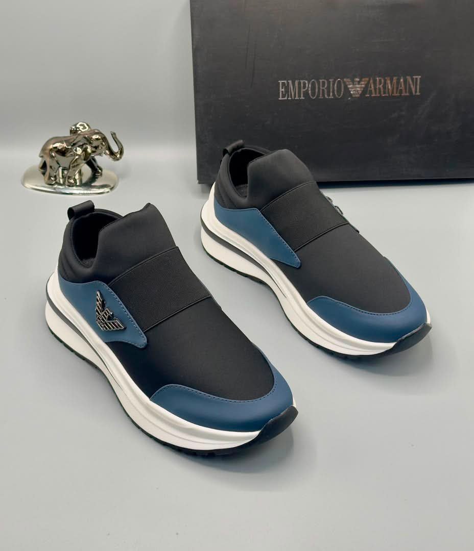 root-0H7IPb.jpeg Emporio Armani Black and Blue Sneakers with White Sole - Image 1