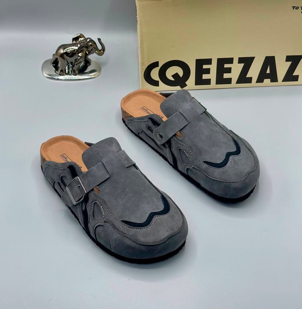 root-Kg7mfd.jpeg Grey Suede Double-Buckle Moccasin Half Shoe - Image 1