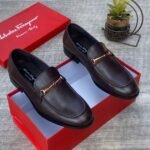Salvatore Ferragamo Dark Brown Leather Loafers with Gold Accents