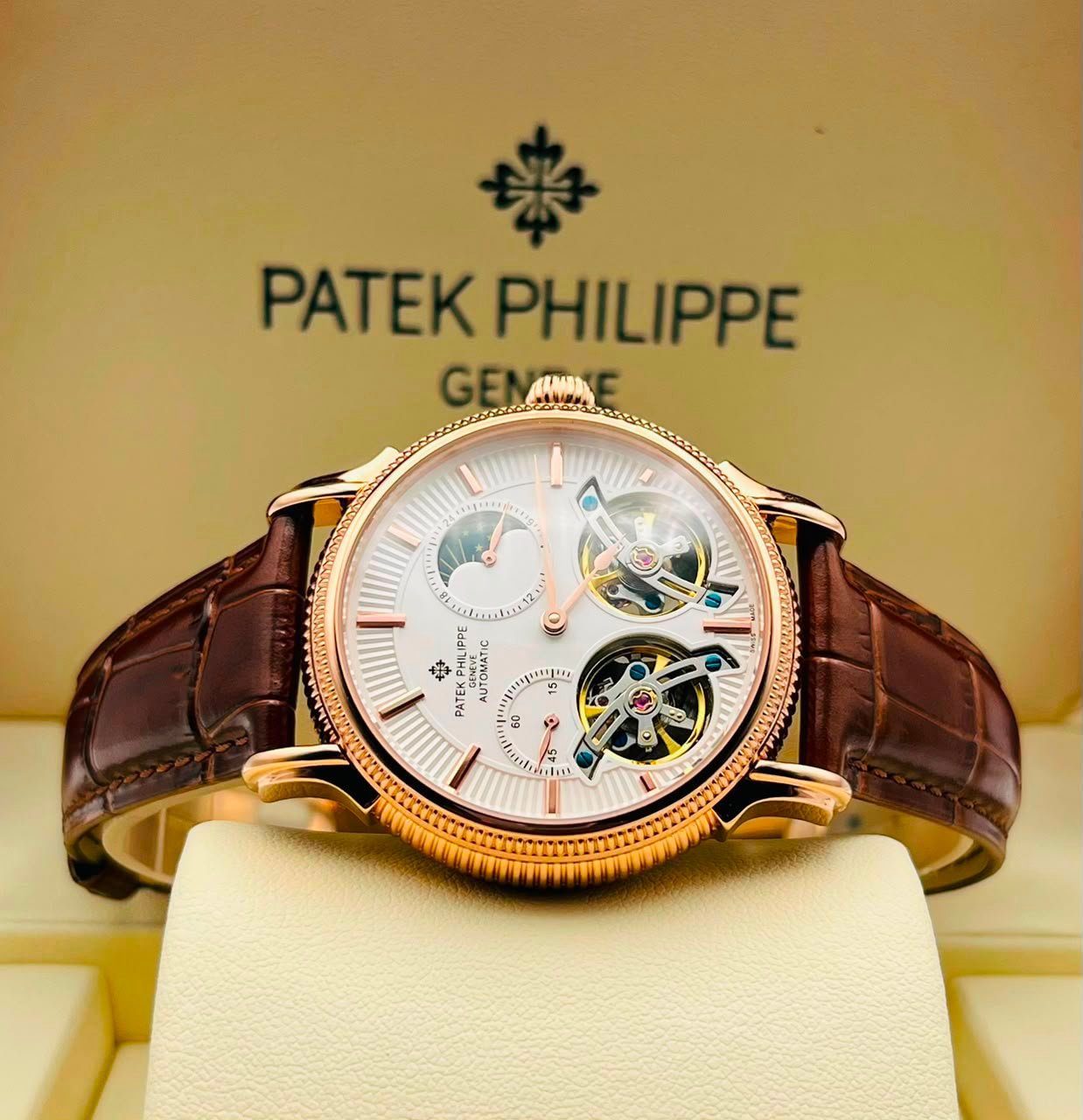 whatsapp-image-2026-08-14-at-11-53-06-pm-1bJGkF.jpeg Patek Philippe Automatic Watch with White Dial and Brown Leather Strap - Image 1