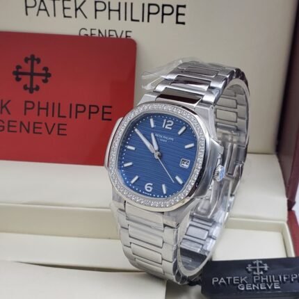 Patek Philippe Geneve Ladies' Wristwatch with Blue Dial and Diamond Bezel